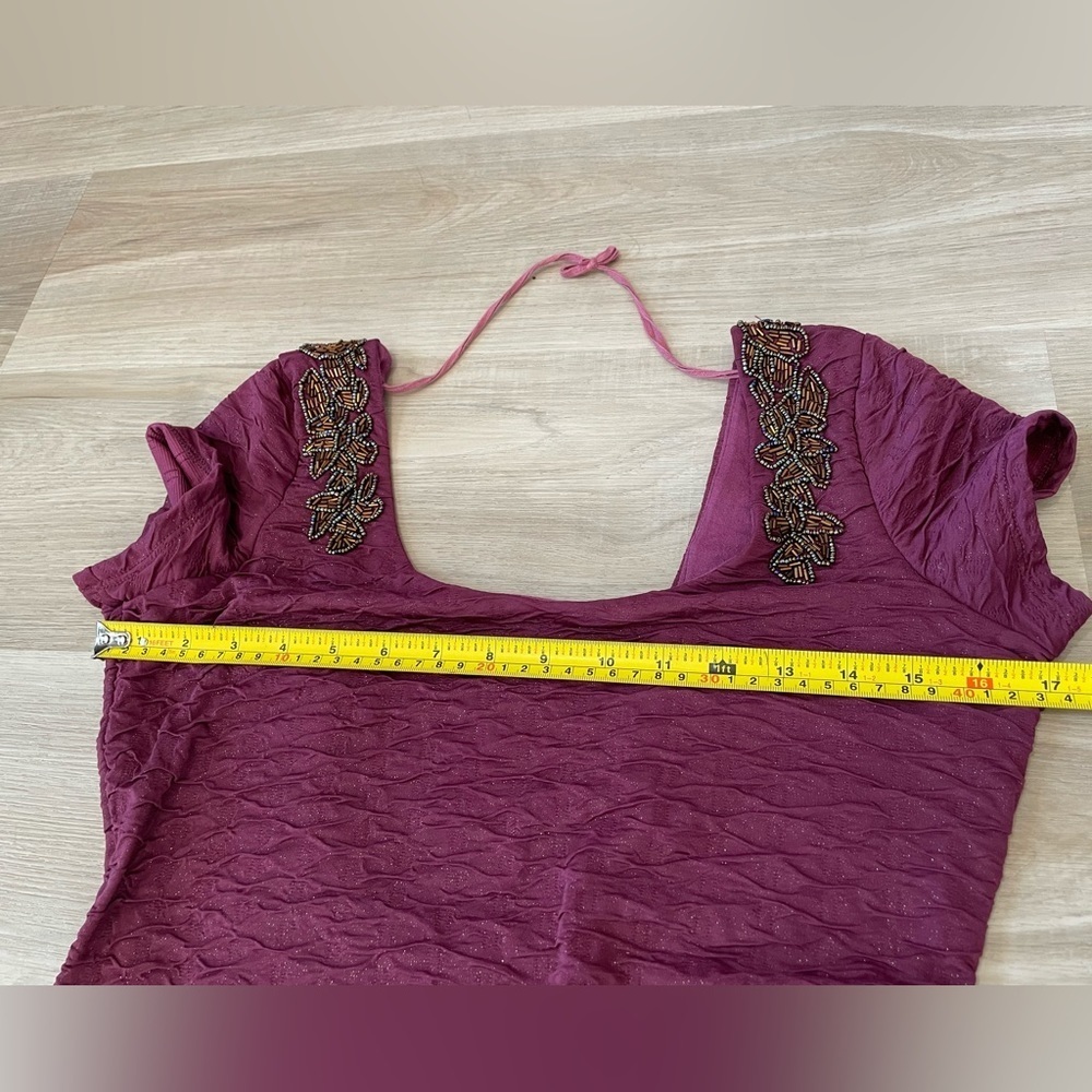 FREE PEOPLE Maroon Low Back Tight Dress with Beaded Embellishments. - Picture 11 of 13